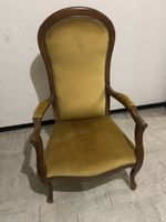 Fauteuil style Louis XV bois et tissu jaune occasion