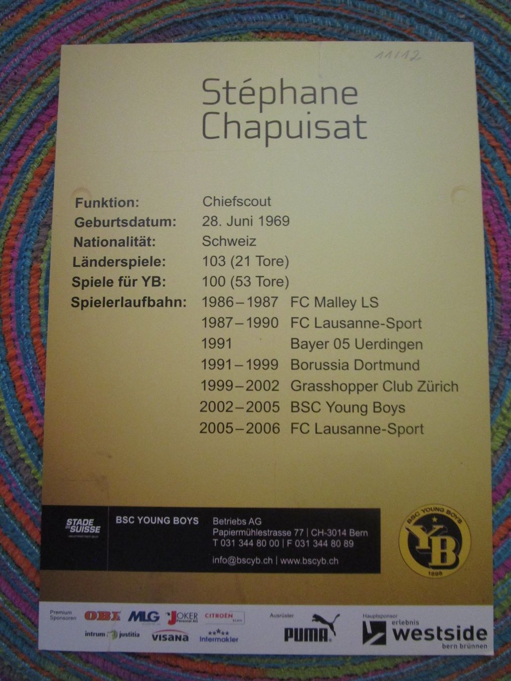 Autografi: BSC YOUNG BOYS STEPHANE CHAPUISAT AUTOGRAMM ANTIK – Usato da GUTENSWIL venduto da Alpina6 1