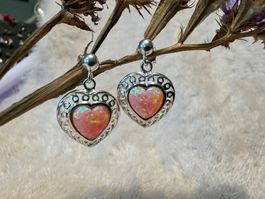 Herz Ohrringe 925 Sterling Silver synthetischer Edel Opal