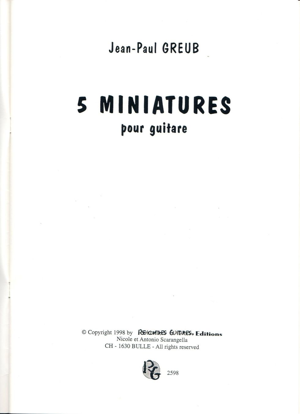 Libri: J.-P. GREUB – 5 miniatures – Nuovo (secondo la descrizione) da St-Blaise venduto da partita-ch 1