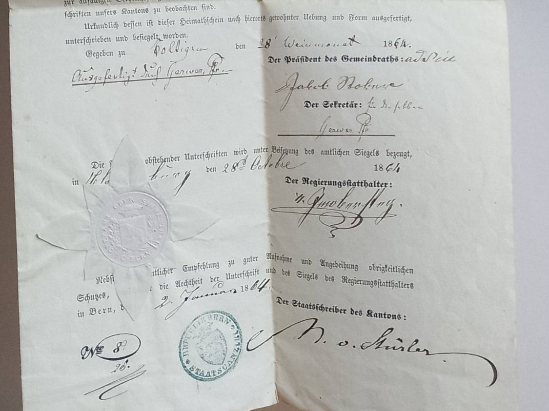 Documenti: Bern - documento - 1864 – Usato da Sorengo venduto da  4