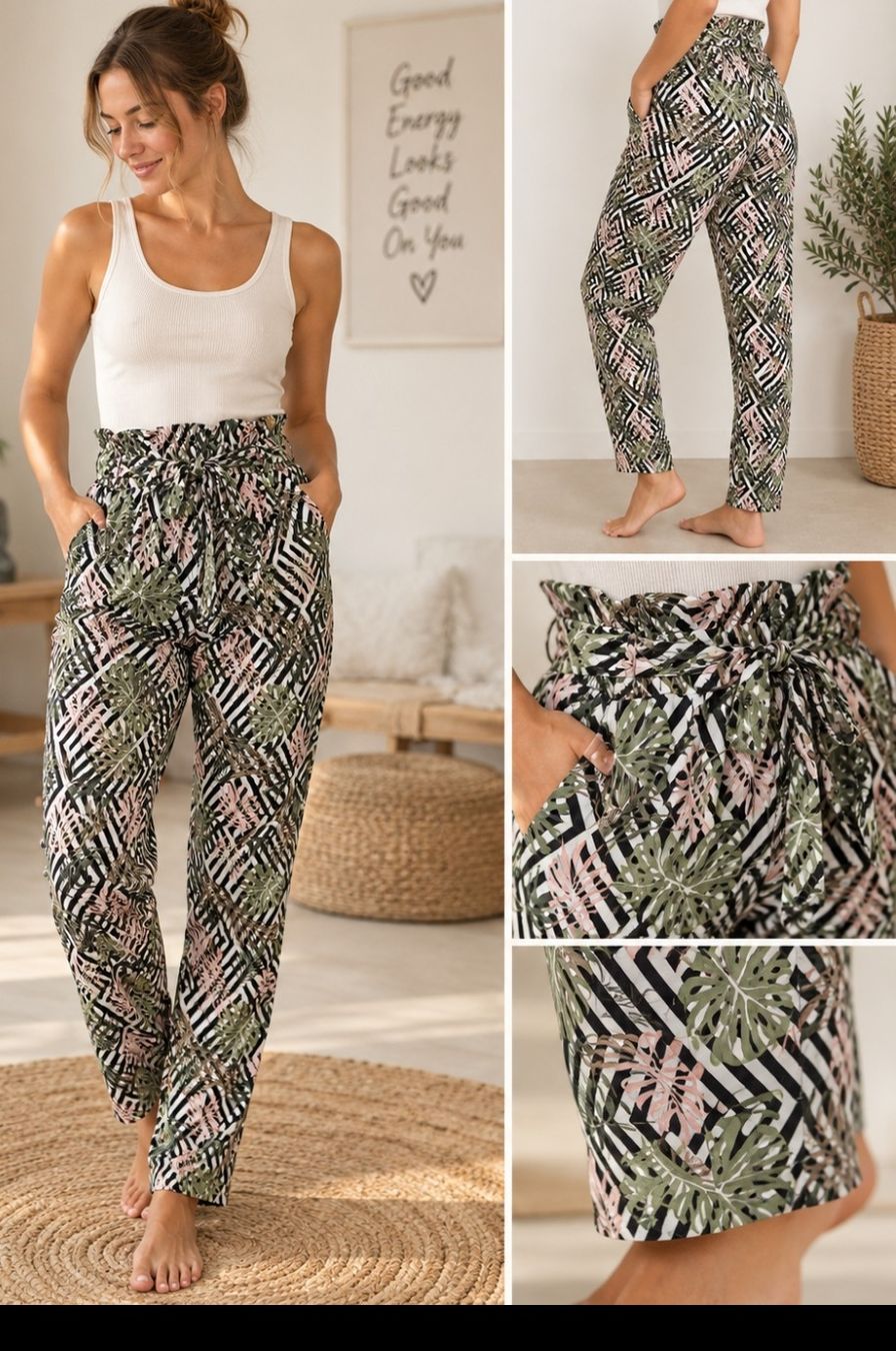 Pantaloni: Damen Hose Tezenis gemustert mit Bindegürtel Gr. S – Usato da Winterthur venduto da dii_karn