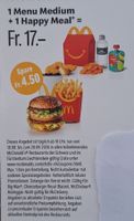 McDonald's 1× Menu Medium + 1× Happy Meal = 18.50 Fr. / Bon