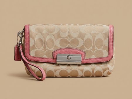 Coach Signature Fabric Pink Leather Trim Bag- FREE SHIPPING