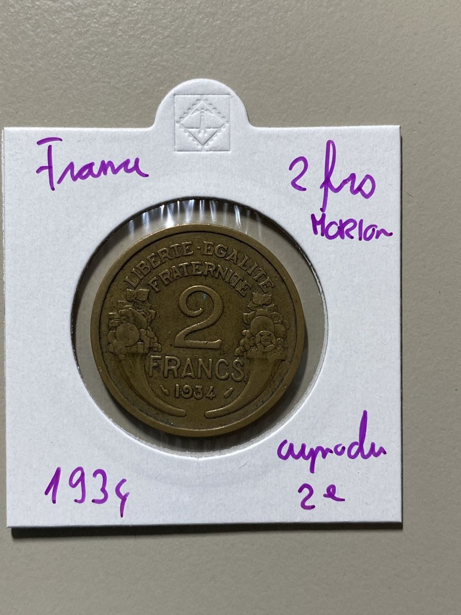 Alle Münzen: France - 2 francs Morlon - 1934 – Gebraucht aus Payerne von Mike1682