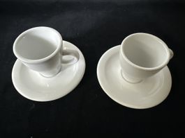 2 Apulum Espresso-Tassen mit Unterteller Porzellan weiss
