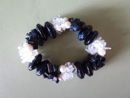 (22R)  ARMBAND Perlen Quarz, Obsidian