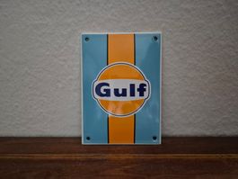 Emailschild Gulf Oil Zapfsäule Tanksäule Logo Emaille Schild