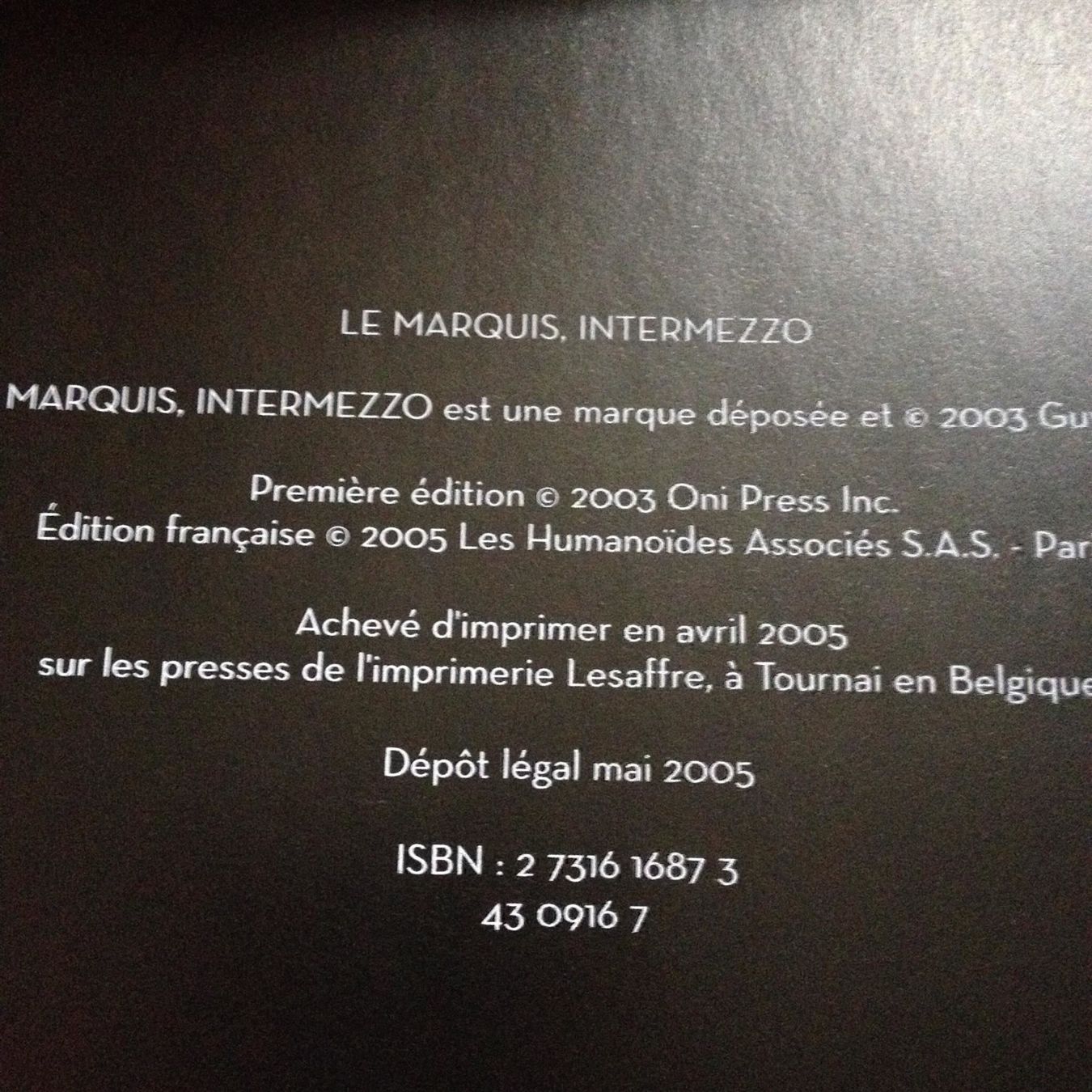 Fumetti: Le Marquis 2 - Intermezzo   EO – Usato da Farvagny-le-Grand venduto da LaCaverne 4