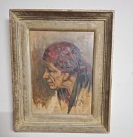 Bilder Öl auf Leinwand Frau mit rotem Kopftuch, W.Metz 1950