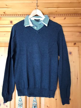 Herren Strickpullover/Pullover m. Hemdkragen-Blau - Grösse S