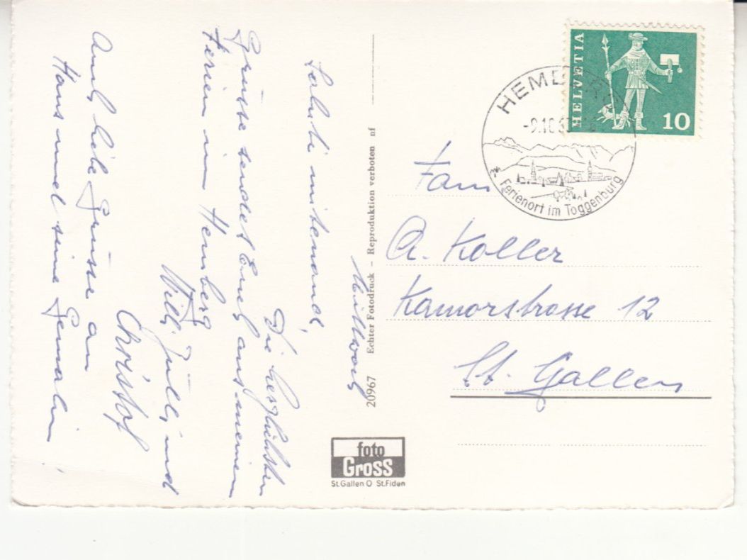 Ansichtskarten: Hemberg 1963 – Gebraucht aus Bürglen TG von StampGraf 1