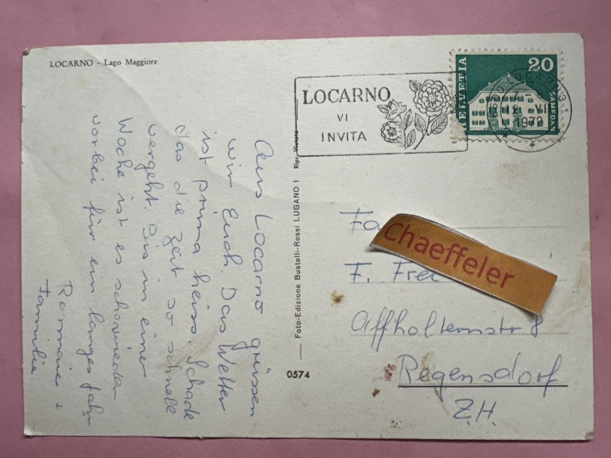 Ansichtskarten: 1972 Locarno - Lago Maggiore – Gebraucht aus Zürich von Chaeffeler 1
