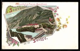 Lithographie Tarasp, Kurhaus aus der Vogelschau