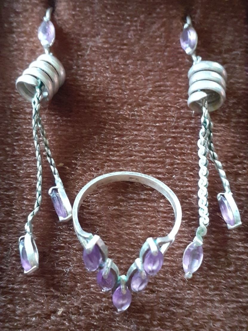 Boucles d'oreille: Ohrstecker + Ring Amethyst Silber 1950er – D'occasion à Mörschwil par wunderkiste44 2