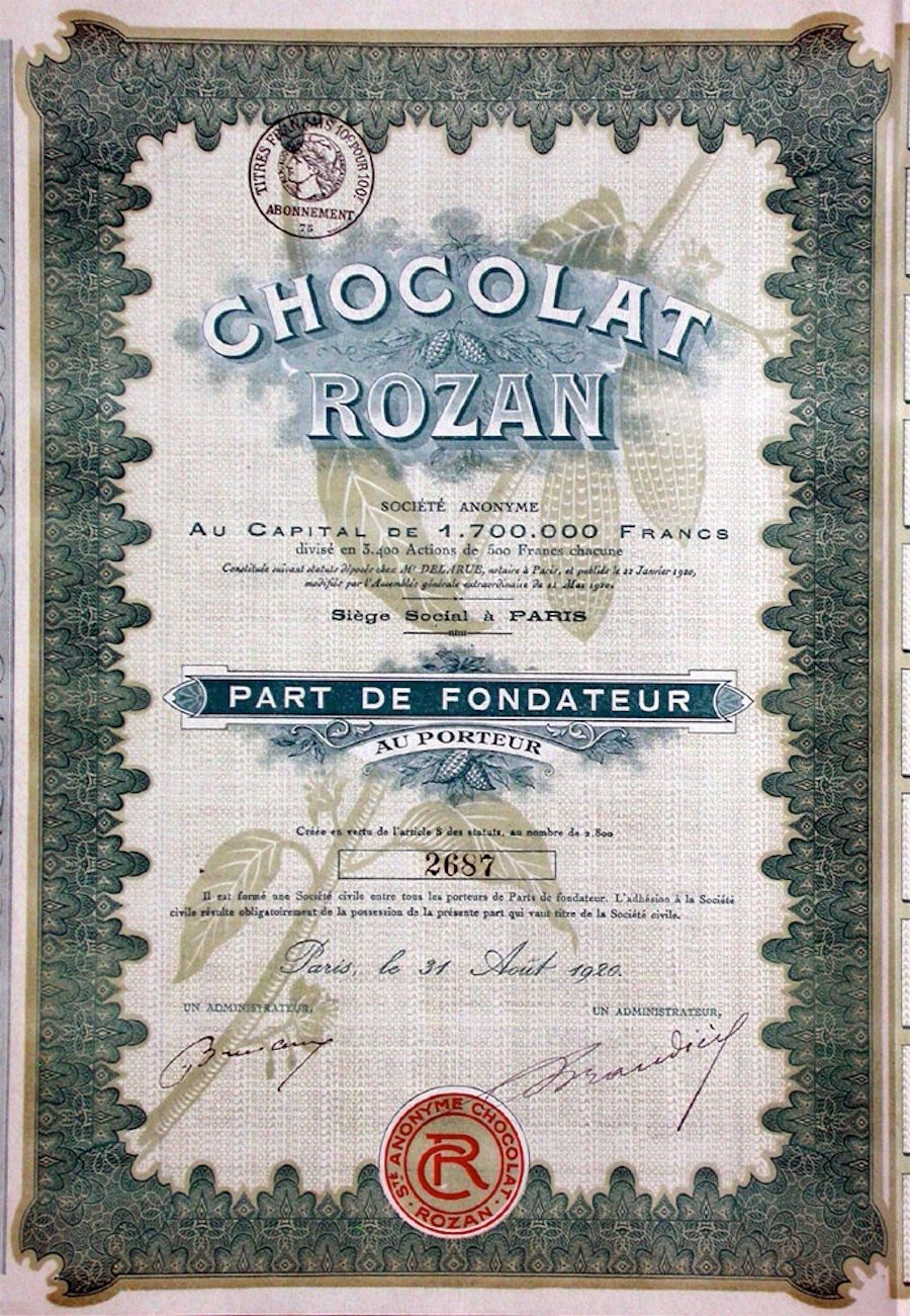 Documents: Chocolat Rozan SA, Paris - 1920 – D'occasion à Solothurn par Sgasche