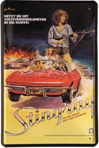 Insegne: Blechschild-CORVETTE STINGRAY ROT MIT FR – Nuovo e nell'imballaggio originale da Rupperswil venduto da big-one-sale