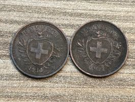 2 x 1 Rappen Münzen, Jahrgang 1914, schöne Sammlerstücke