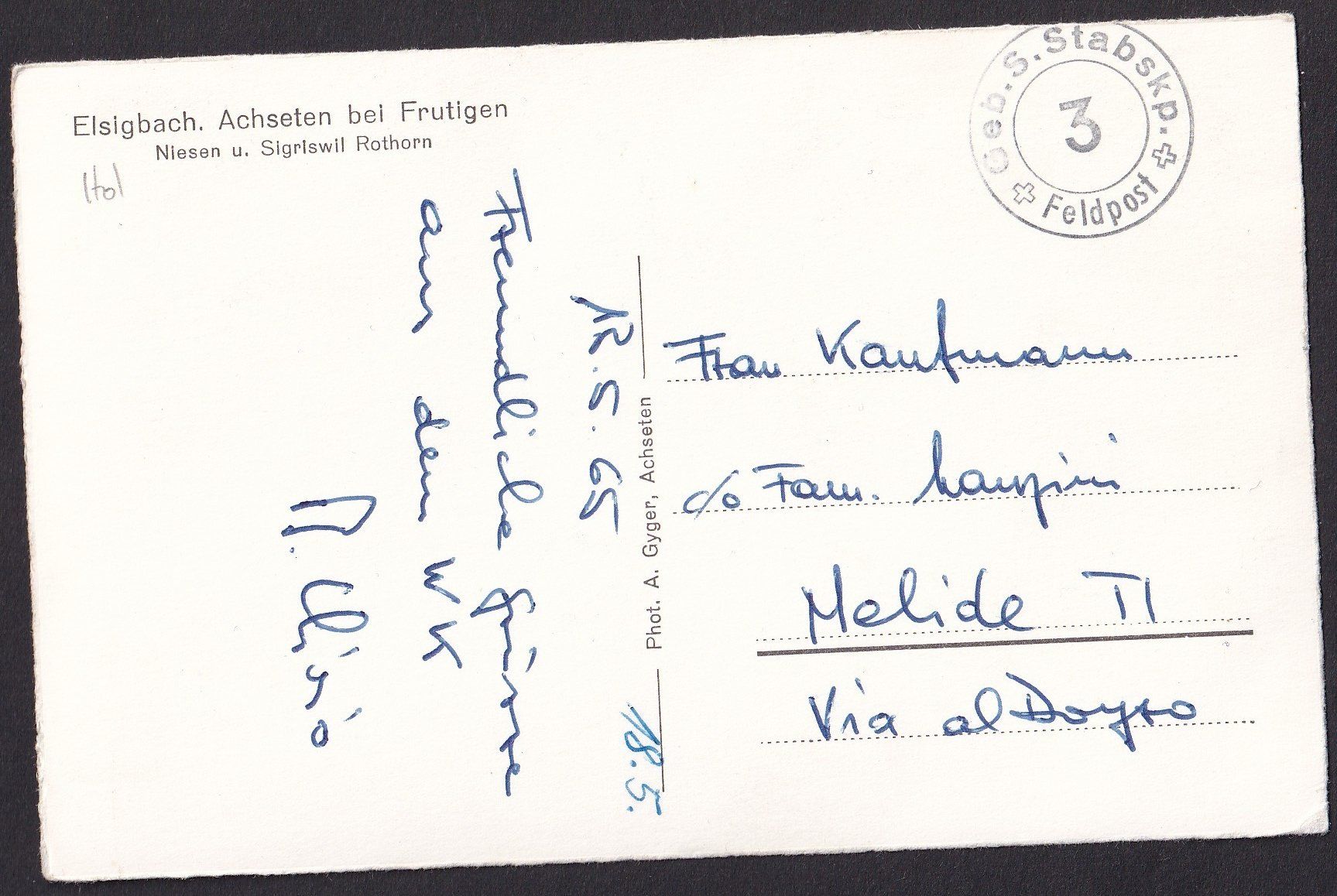 Cartes postales: Elsigbach Achseten bei Frutigen Teilansicht Feldpoststempel – D'occasion à Olten par clotaldi 1