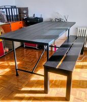 IKEA schwarzer Massivholztisch mit passender Bank