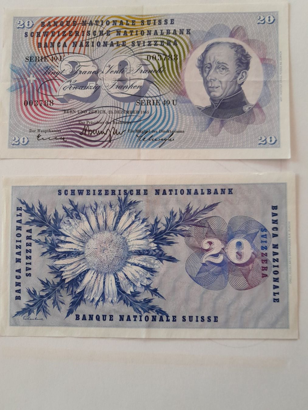 Banconote: 2 alte Banknoten Schweiz à CHF 20 – Usato da Bözen venduto da pfisterfuchs