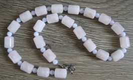 NEU: Rosenquarz Chalcedon Edelstein Kette Collier