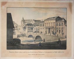 Basel Birsigbrücke Lithographie von A. Merian