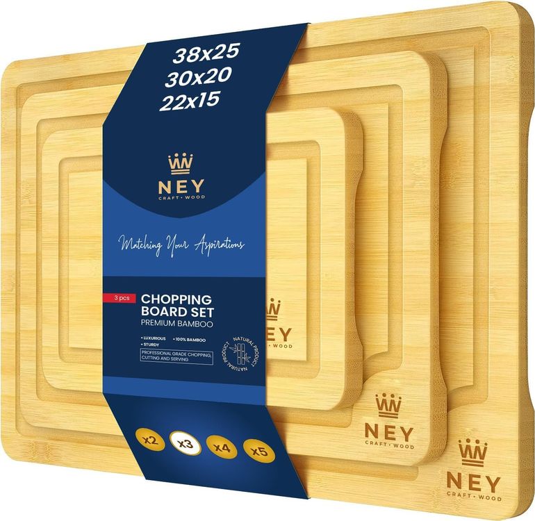 Cutting Board Wood Prima Schneidebrett-Set 3-teilig Aus Bambus  Groe,  Rechteckige Kchenbretter