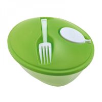 Salatschüssel mit Gabel und Dressing B.