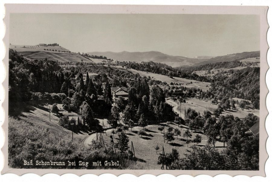 Cartoline postali: Bad Schönbrunn bei Zug mit Gubel, datiert 1935 – Usato da Frauenfeld venduto da POML