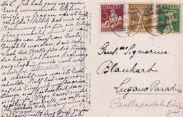 AK mit Buntfrankatur Tell und Pro Juventute 1927