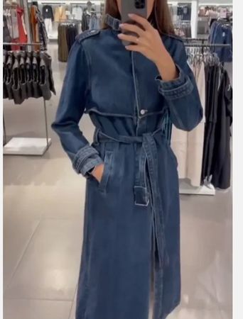 Trench long en jean Zara bleu foncé XS neuf