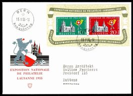 1955 Lausanne W35 nach Muttenz FDC illustriert SBK 210.-