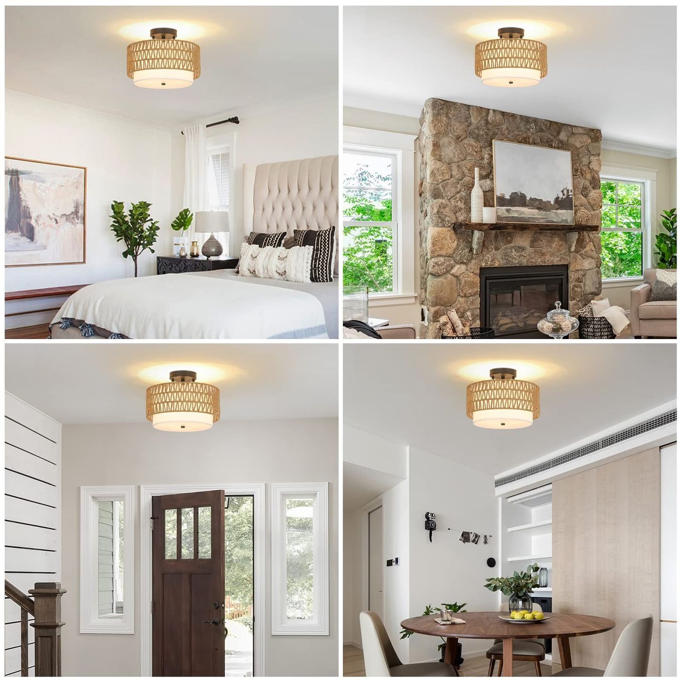 Kronleuchter & Deckenlampen: Deckenlampe Deckenleuchte Rattan Leinenschirm E27 rustikal – Neu und originalverpackt aus Herisau von Serenco 6