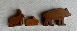 Holztiere, 1 Bär und 2 Hasen, aus Holz