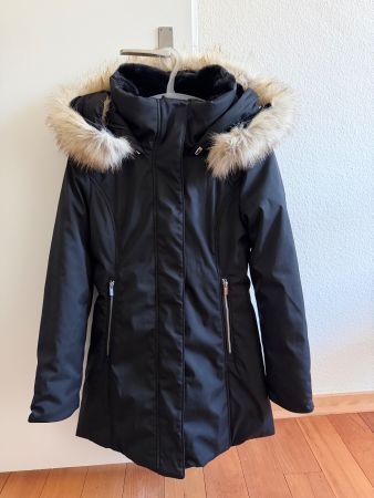 NEU ZARA Winterjacke mit Fellkapuze, Schwarz, Grösse XS