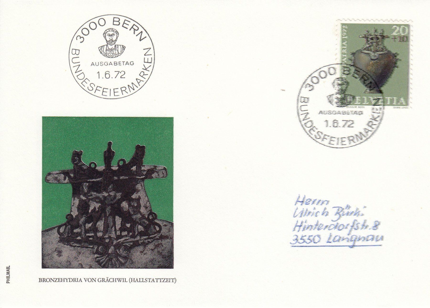 Tutti i francobolli: 1972 Pro Patria 4 FDC Bundesfeier – Usato da Spreitenbach venduto da Mustang_1105 1