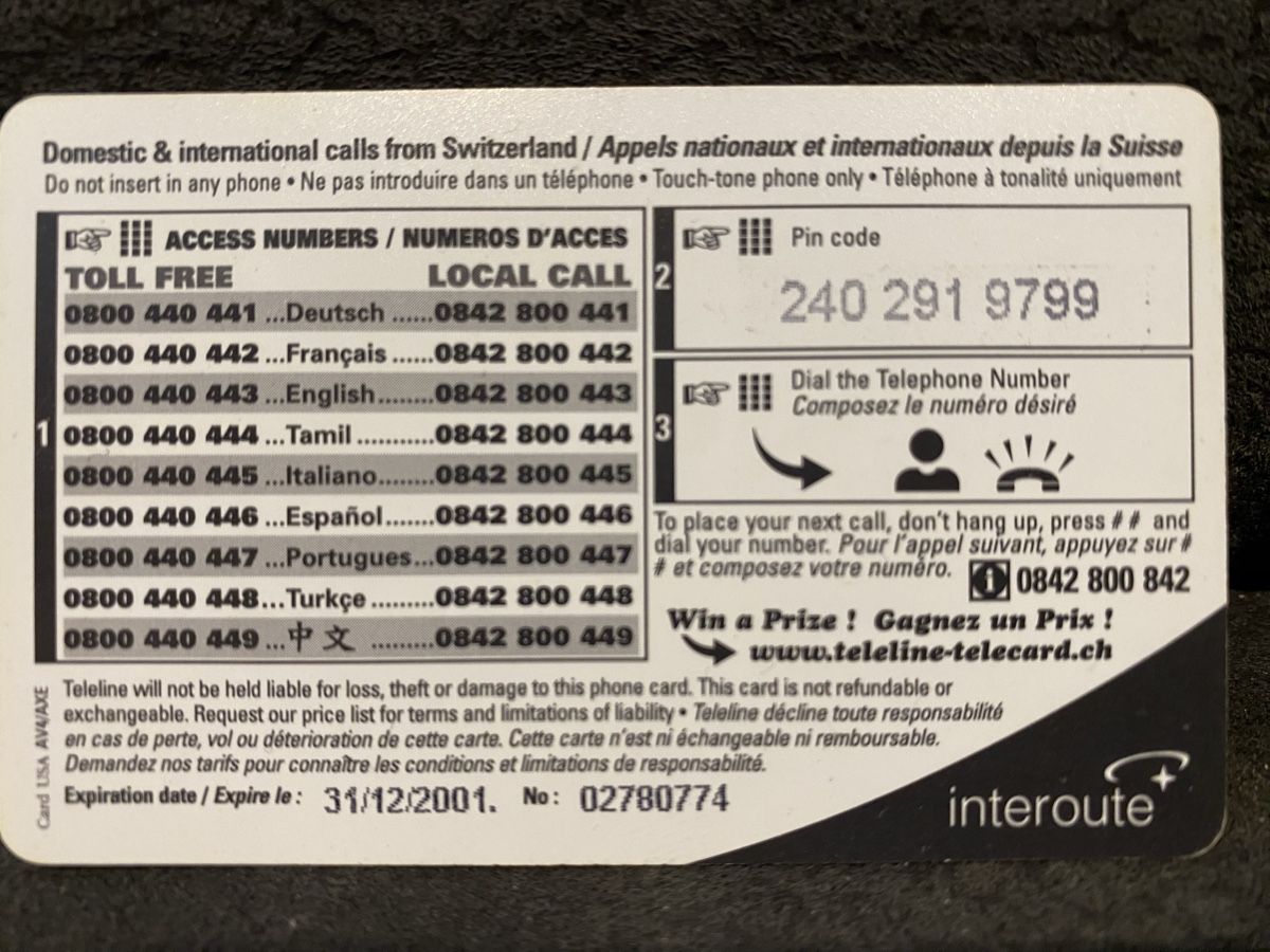 Schede telefoniche: Teleline 31/12/2001 – Usato da Lausanne venduto da babacard10 1