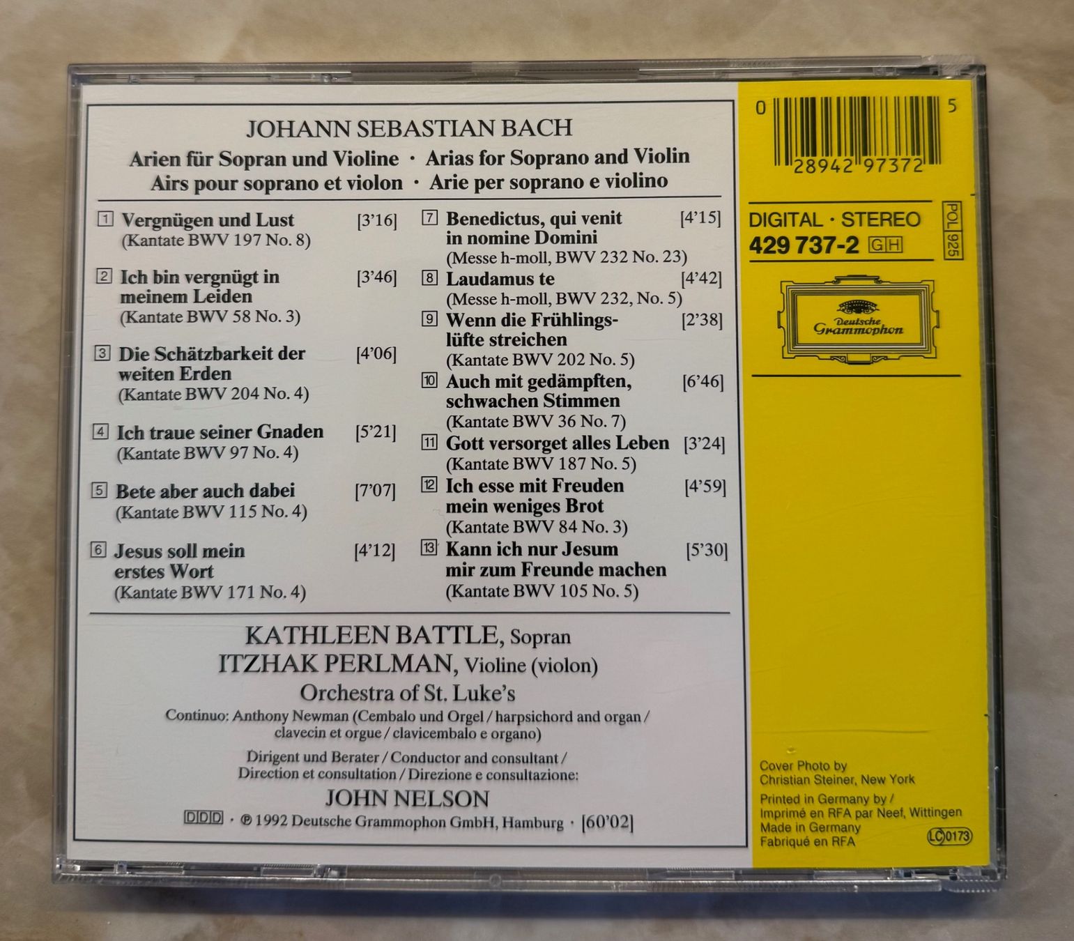 CDs: J.S. Bach - Arias - Itzhak Perlman + Kathleen Battle – Gebraucht aus Liestal von 99katzen 1