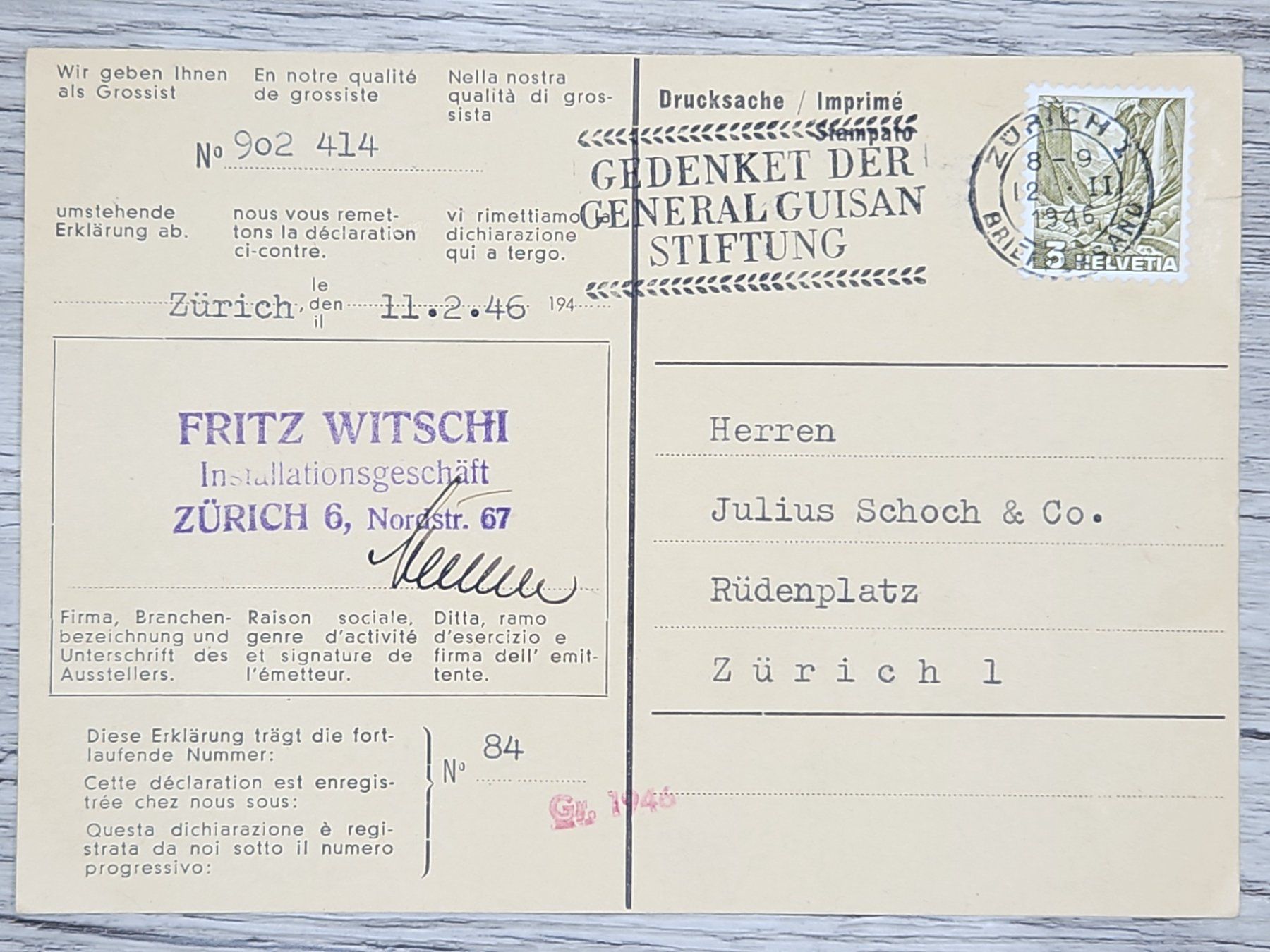 Alle Briefmarken: CL16 Carte Postale + Timbre Suisse 1946 – Gebraucht aus Cousset von Patrick_Collections