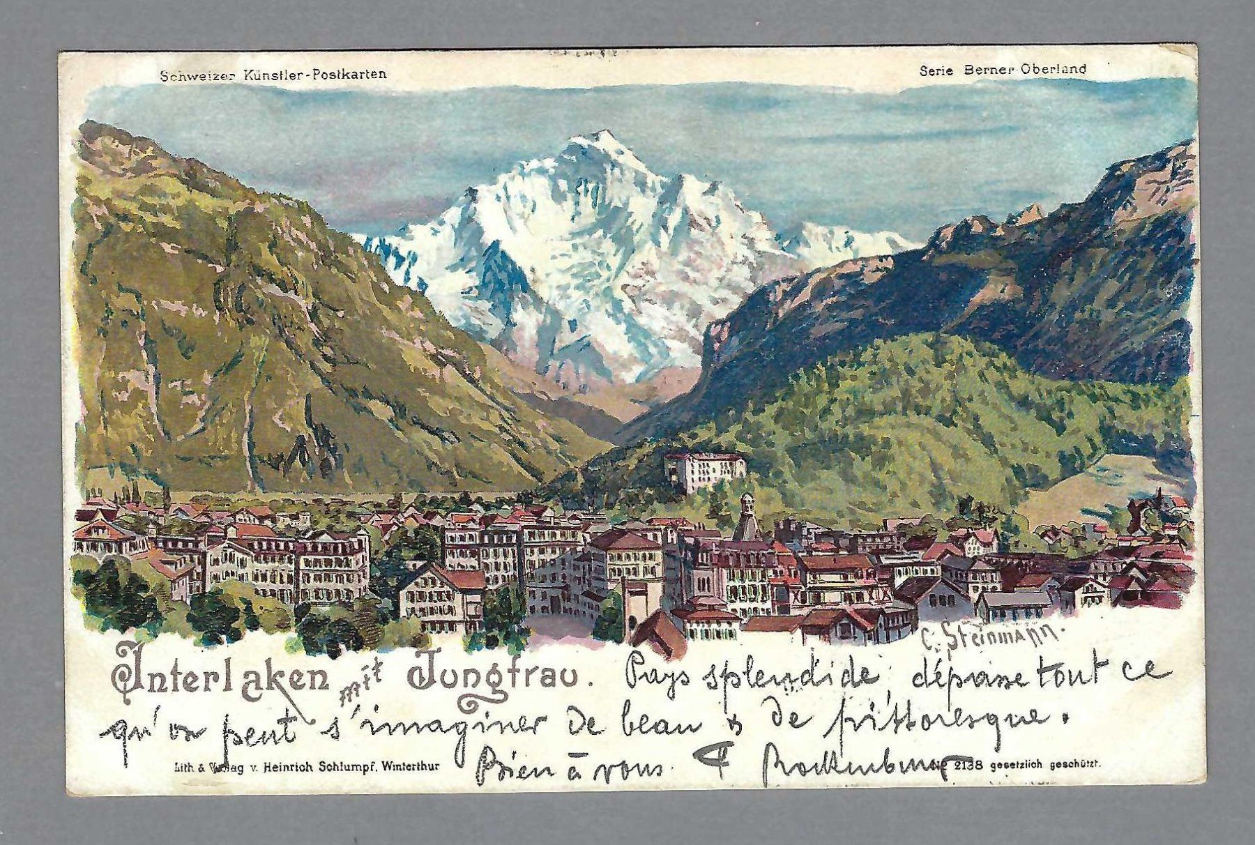 Cartoline postali: 1901, INTERLAKEN, STEINMANN'S LITO – Usato da Pura venduto da ulisse1957