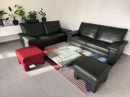 2x Ledersofa & 2x Lederhocker