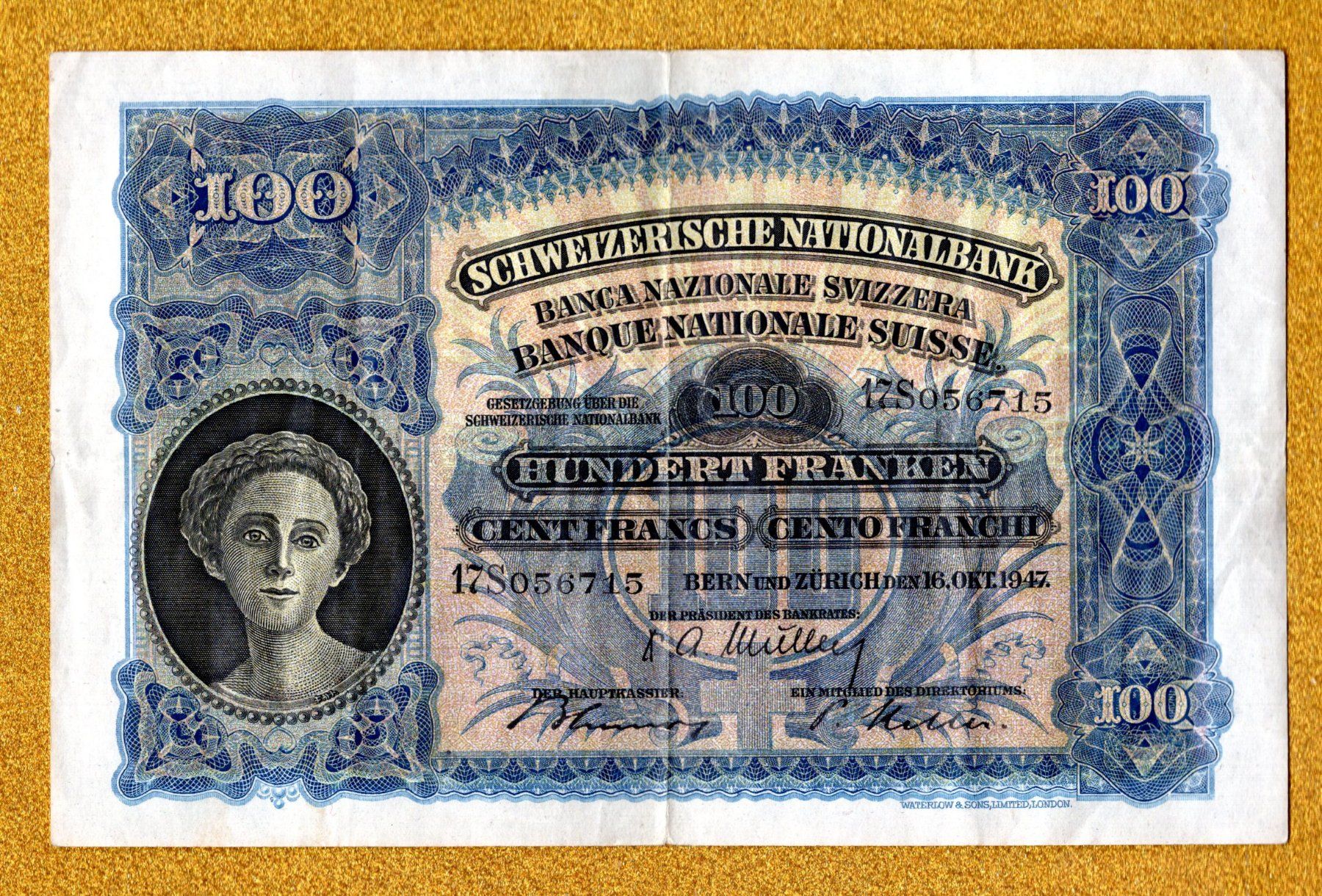 Banknoten: Schweizer noten 100 franken 1947 – Gebraucht aus Leibstadt von