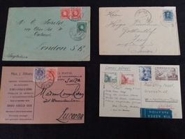 Abarten:4 Belege Auslandpost ab 1922,stark verschobene Druck