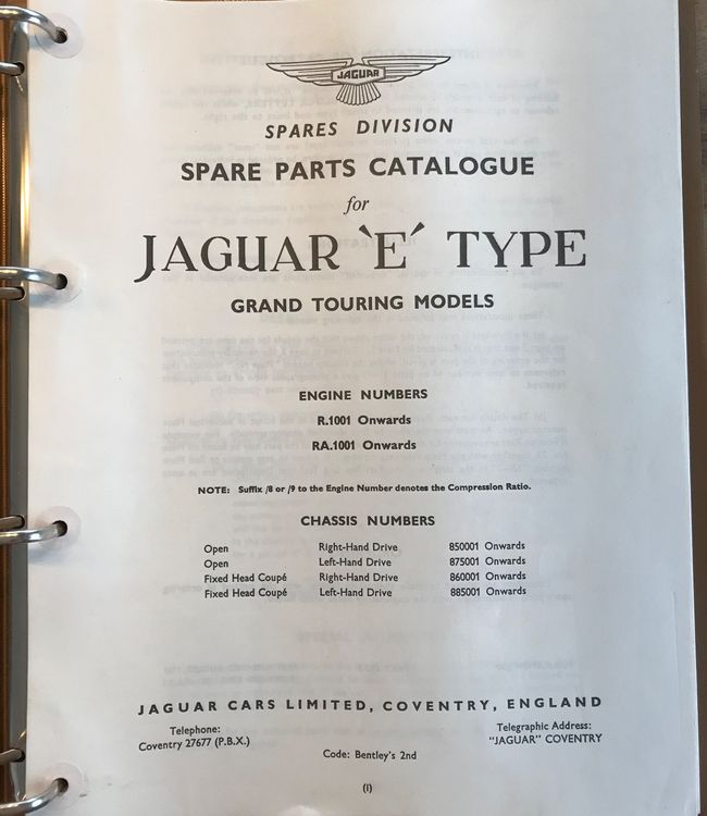 Jaguar EType Ersatzteile Katalog (Neu (gemäss Beschreibung)) in