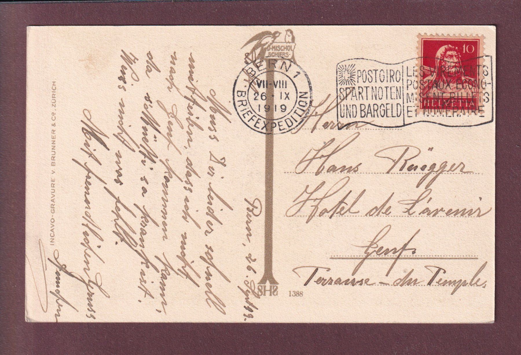 Cartoline postali: HEIMAT - Graubünden - 1919 – Usato da Pully venduto da nicecards 1