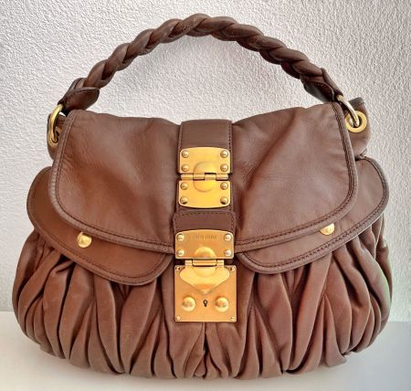 MIU MIU Coffer Leather Handbag Caramel Gold (2006)