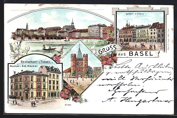 Cartoline postali: Litho Basel, Restaurant zum Tunnel v. Ed – Usato da Berlin venduto da bartko-reher