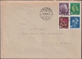 1948, J125-J128 sauberer Beleg (Satzbrief) von LAUFEN (BL)