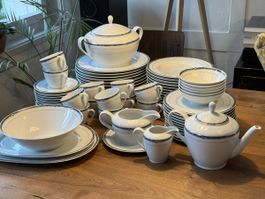 Essservice(74-Teilig)Mitterteich Bavaria weiss blau Goldrand